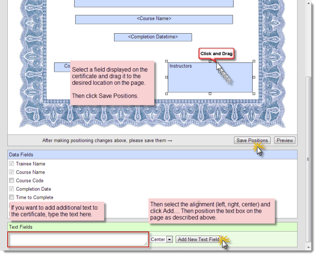 Layout a certificate